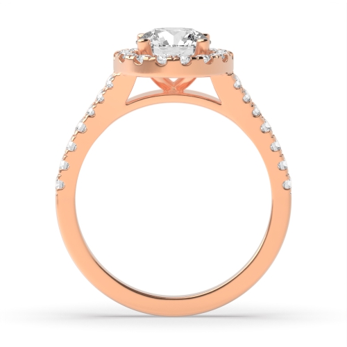 4 Prong Round Rose Gold Fishtail accented shank Halo Engagement Rings