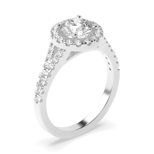 4 Prong Round Fishtail accented shank Halo Engagement Rings