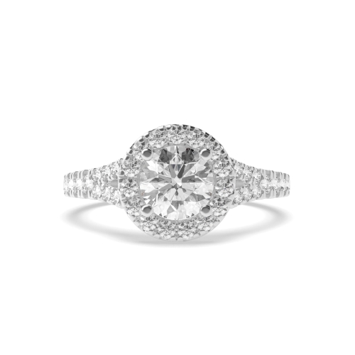 4 Prong Round Fishtail accented shank Halo Engagement Rings