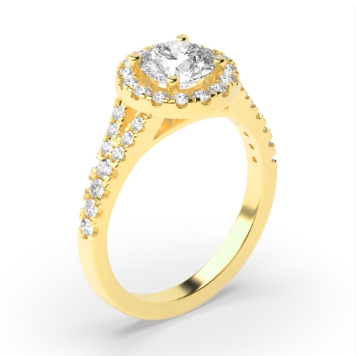 4 Prong Round Yellow Gold Fishtail accented shank Engagement Rings
