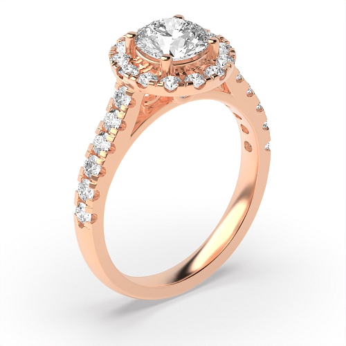 4 Prong Round Rose Gold Side stone unique gallery Halo Engagement Rings