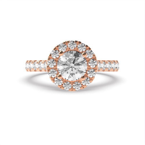 4 Prong Round Rose Gold Side stone unique gallery Halo Engagement Rings