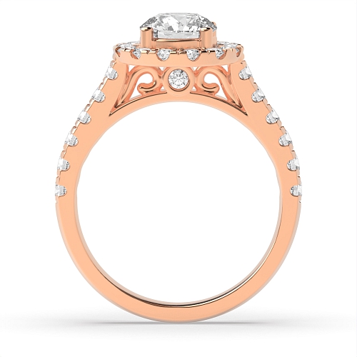 4 Prong Round Rose Gold Side stone unique gallery Halo Engagement Rings