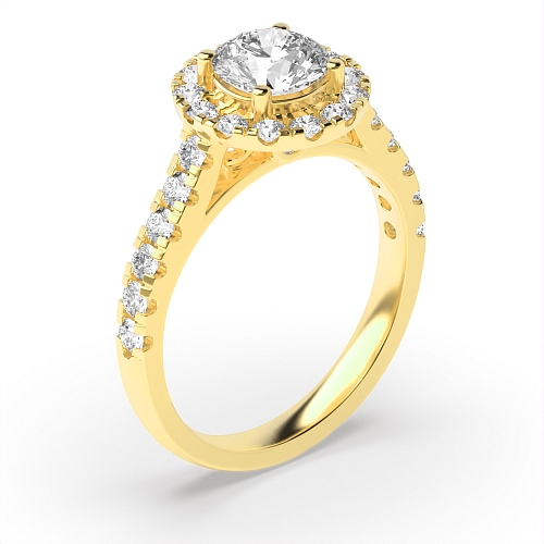 Round Yellow Gold Side stone unique gallery Engagement Rings