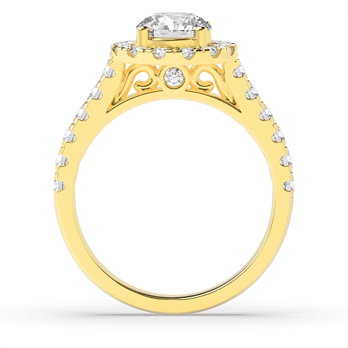 Round Yellow Gold Side stone unique gallery Engagement Rings