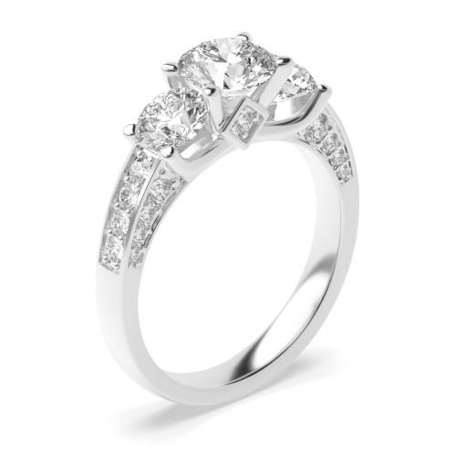 4 prong setting round shape a breathaking diamond three stone ring with shoulder stone