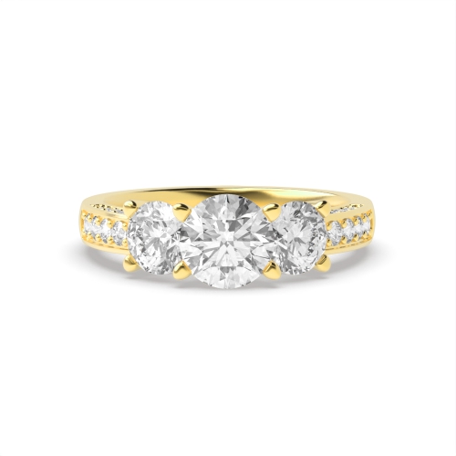 4 Prong Round Yellow Gold Trilogy Diamond Ring
