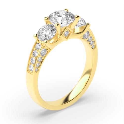 4 Prong Round Yellow Gold Unique accented Engagement Rings
