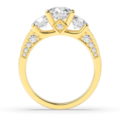 4 Prong Round Yellow Gold Unique accented Engagement Rings