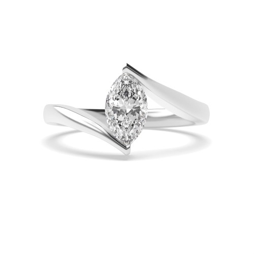 Channel Setting Marquise Twisted Shoulder Moissanite Solitaire Diamond Ring