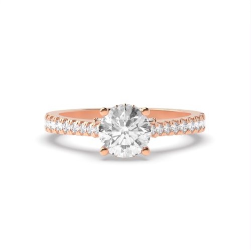4 Prong Round Rose Gold Tappered shank hidden diamond Side Stone Engagement Rings