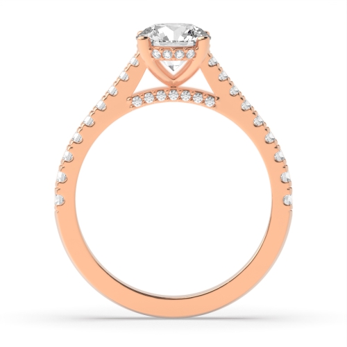 4 Prong Round Rose Gold Tappered shank hidden diamond Side Stone Engagement Rings