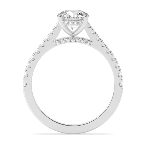 4 Prong Round Silver Tappered shank hidden diamond Side Stone Engagement Rings