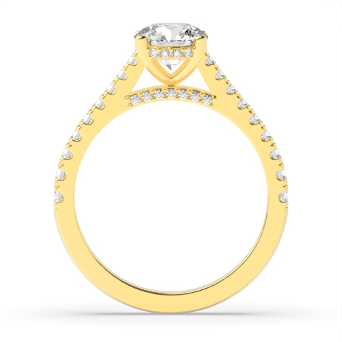 4 Prong Round Yellow Gold Tappered shank hidden diamond Side Stone Engagement Rings