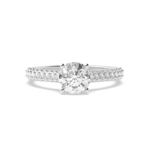 4 Prong Round Silver Hidden halo unique Side Stone Engagement Rings