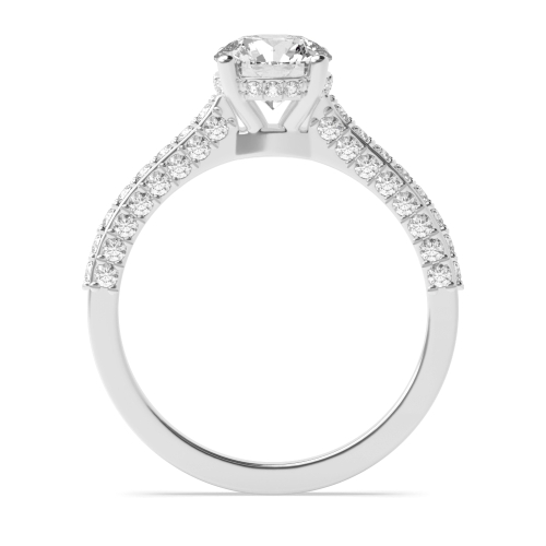 4 Prong Round Silver Hidden halo unique Side Stone Engagement Rings