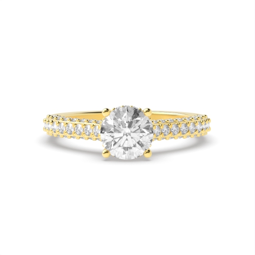 Round Yellow Gold Hidden halo unique Engagement Rings