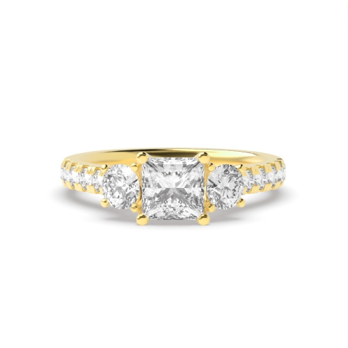 4 Prong Princess/Round Yellow Gold Trilogy Diamond Ring