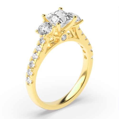 4 Prong Princess/Round Yellow Gold Accented Engagement Rings
