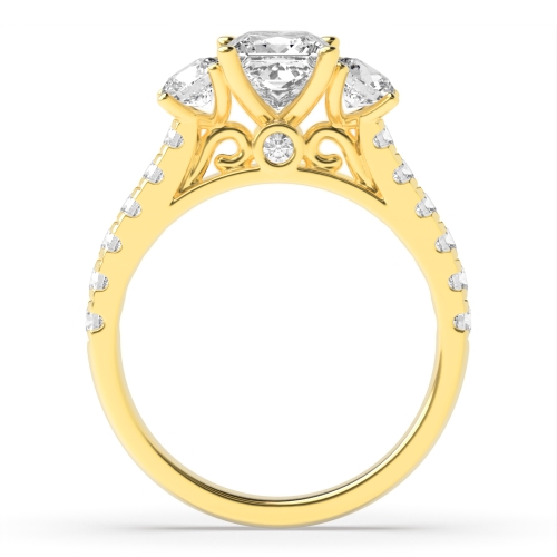 4 Prong Princess/Round Yellow Gold Accented Engagement Rings