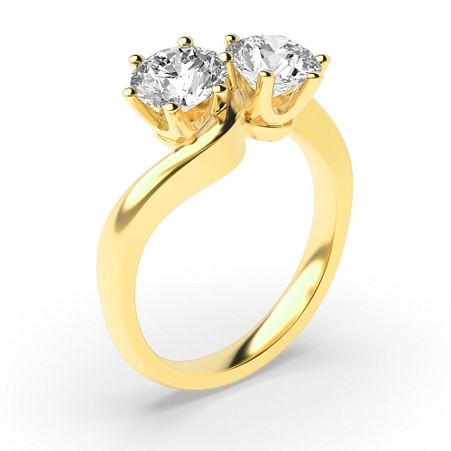 6 Prong Round Yellow Gold Twisted Toi Et Moi Engagement Rings