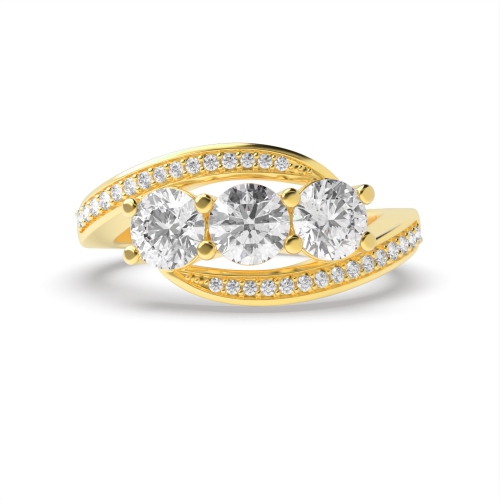4 Prong Round Yellow Gold Trilogy Diamond Ring