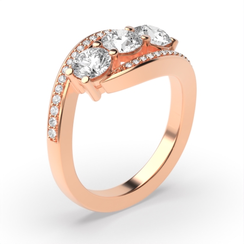 4 Prong Round Rose Gold Unsual Trilogy Engagement Rings