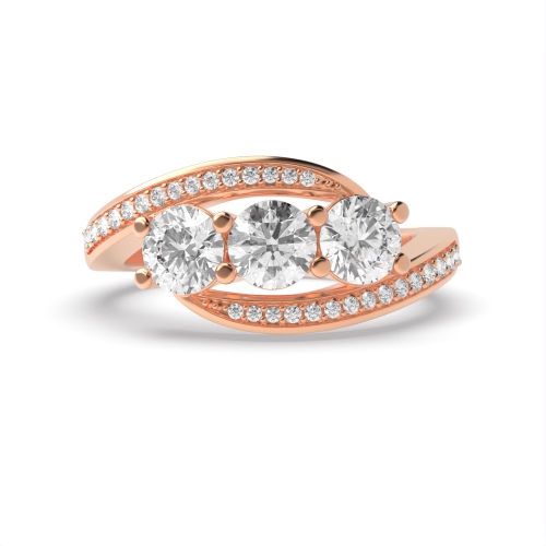 4 Prong Round Rose Gold Unsual Trilogy Engagement Rings
