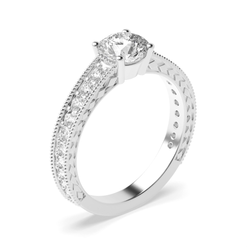 4 Prong Round Side Stone Diamond Ring