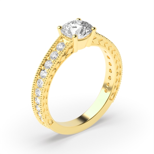 4 Prong Round Yellow Gold Starry Engagement Rings