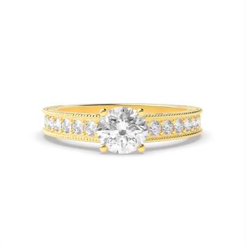4 Prong Round Yellow Gold Starry Engagement Rings