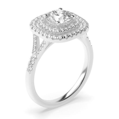 4 Prong Round Two row Moissanite Halo Diamond Ring