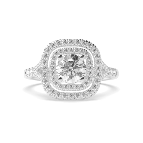 4 Prong Round Two row Halo Diamond Ring