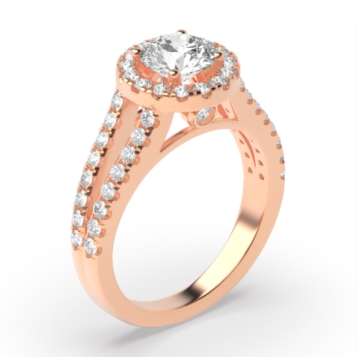4 Prong Round Rose Gold Adorn Halo Engagement Rings