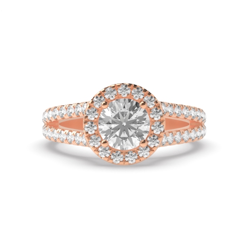 4 Prong Round Rose Gold Adorn Halo Engagement Rings