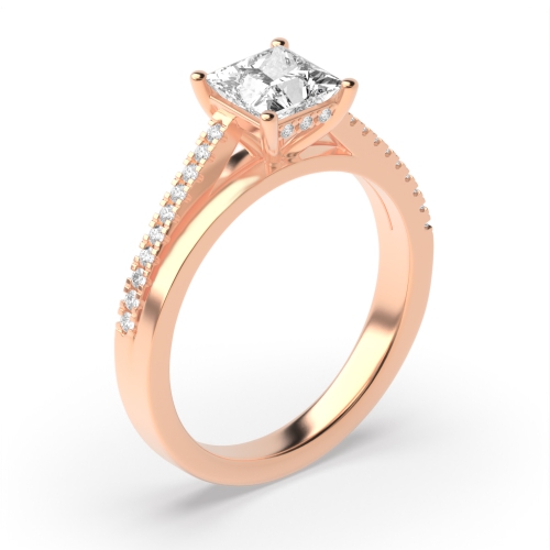 4 Prong Princess Rose Gold Lustrous Engagement Rings