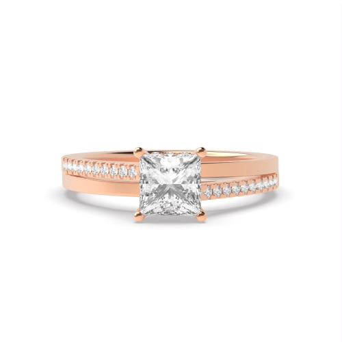 4 Prong Princess Rose Gold Lustrous Engagement Rings