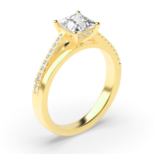 4 Prong Princess Yellow Gold Lustrous Engagement Rings