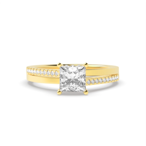 4 Prong Princess Yellow Gold Lustrous Engagement Rings
