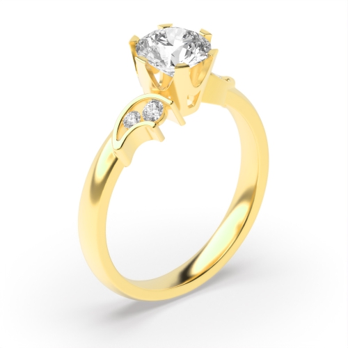 6 Prong Round Yellow Gold Mystique Engagement Rings