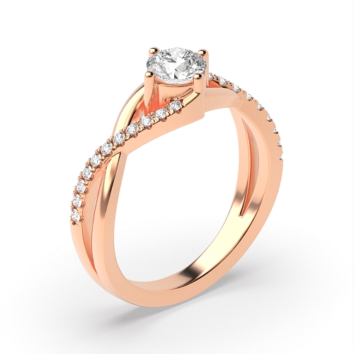 4 Prong Rose Gold Crossover x shaped shoulder Side Stone Engagement Rings