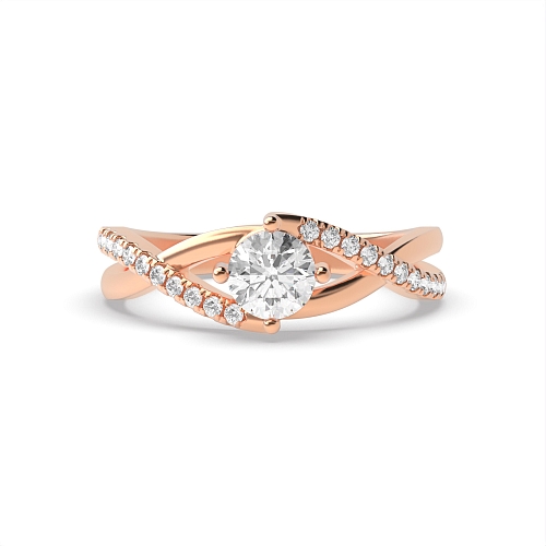 4 Prong Rose Gold Crossover x shaped shoulder Side Stone Engagement Rings