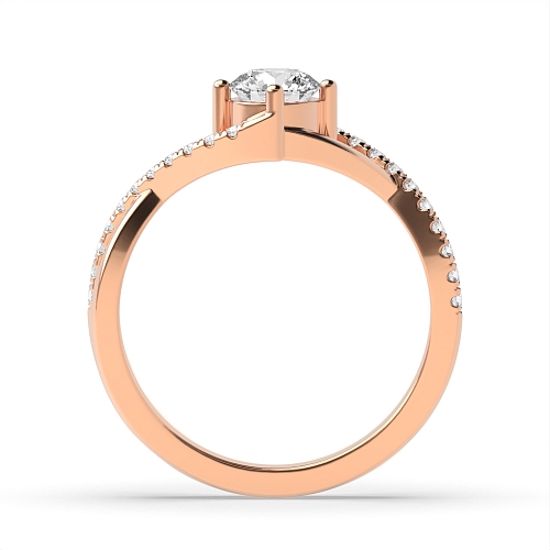 4 Prong Rose Gold Crossover x shaped shoulder Side Stone Engagement Rings