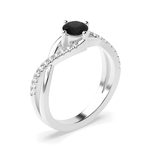 4 Prong Crossover x shaped shoulder Black Diamond Engagement Rings