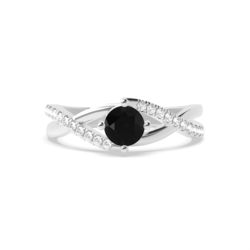 4 Prong Crossover x shaped shoulder Black Diamond Engagement Rings