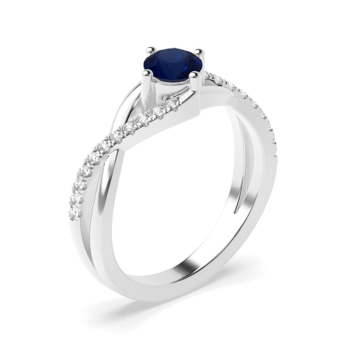4 Prong Crossover x shaped shoulder Blue Sapphire Engagement Rings