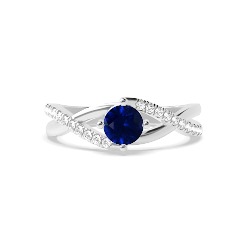 4 Prong Crossover x shaped shoulder Blue Sapphire Engagement Rings