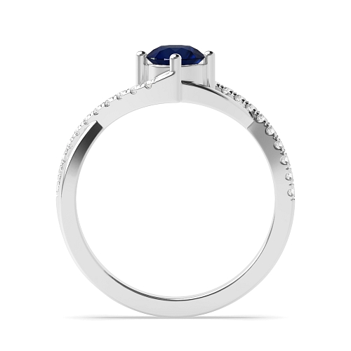 4 Prong Crossover x shaped shoulder Blue Sapphire Engagement Rings