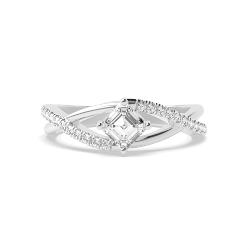 4 Prong Asscher Crossover x shaped shoulder Engagement Rings
