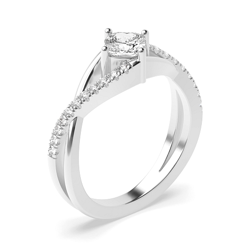 4 Prong Cushion Crossover x shaped shoulder Engagement Rings